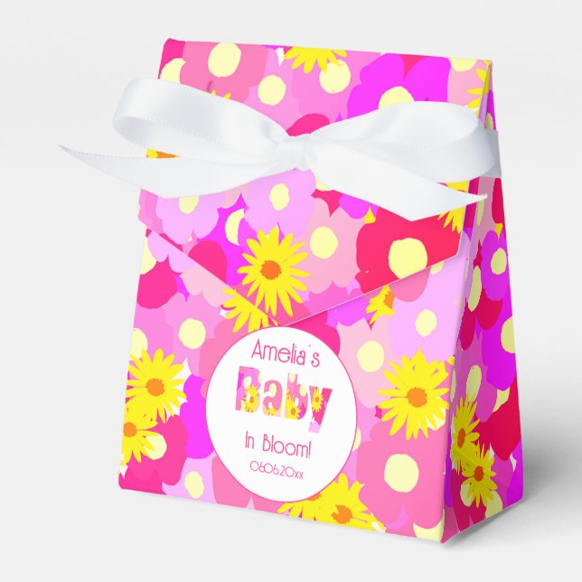 Caja Para Regalos Baby Shower personalizado de flor rosa de bonito (Front Side)