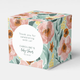 Caja Para Regalos Baby Shower, Personalizado Floral Rosa Mint Sage
