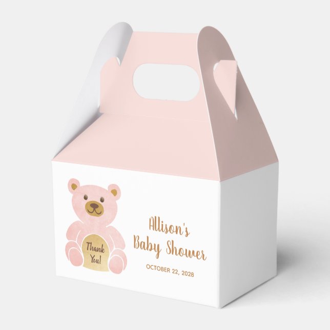 Caja Para Regalos Baby Shower Pink Teddy Bear Gracias (Front Side)