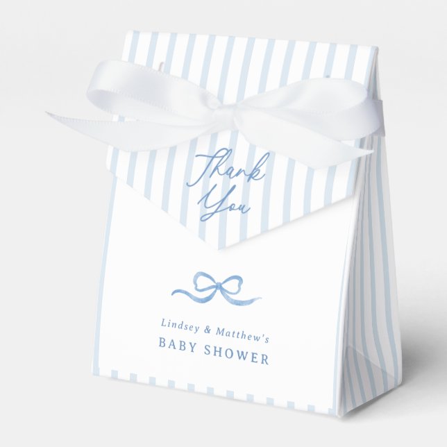 Caja Para Regalos Baby Shower Preppy Stripes Blue Bow (Front Side)