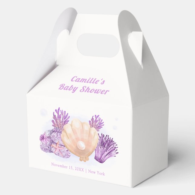 Caja Para Regalos Baby Shower Purple Retro Pearl Seashell (Anverso)