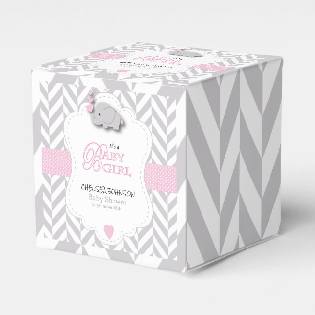 Caja Para Regalos Baby Shower rosa, elefante gris blanco (Costado Anverso)