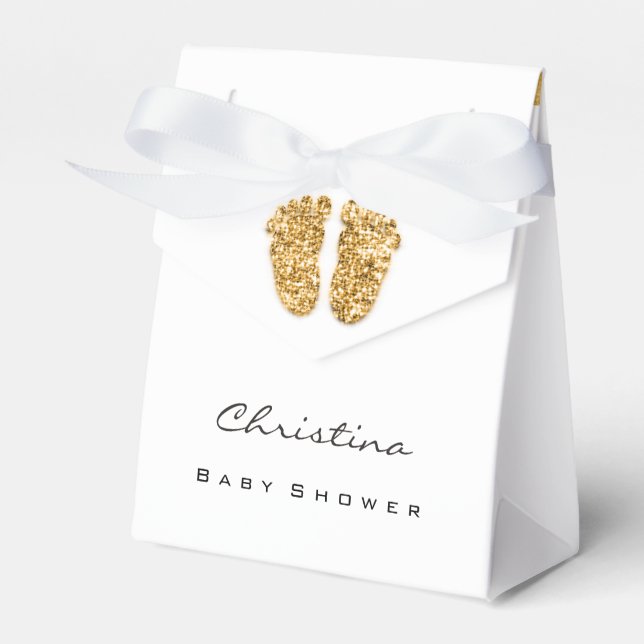 Caja Para Regalos Baby Shower Sweet Feet Drips Purpurina Gold White (Front Side)
