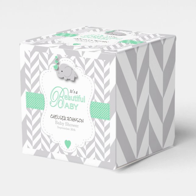 Caja Para Regalos Baby Shower verde, blanco y gris (Costado Anverso)