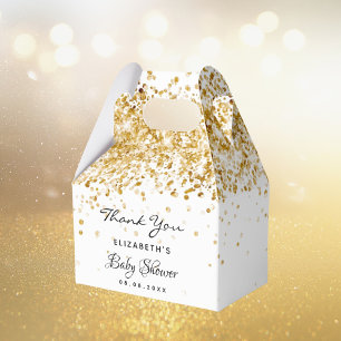 Caja Para Regalos Baby Shower white gold glitter dust thank you