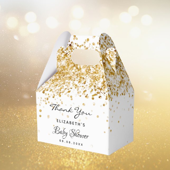 Caja Para Regalos Baby Shower white gold glitter dust thank you (Subido por el creador)