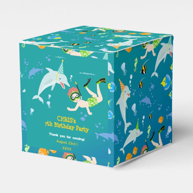Caja Para Regalos Bajo el mar delfines y fiesta de cumpleaños de niñ (Costado Anverso)