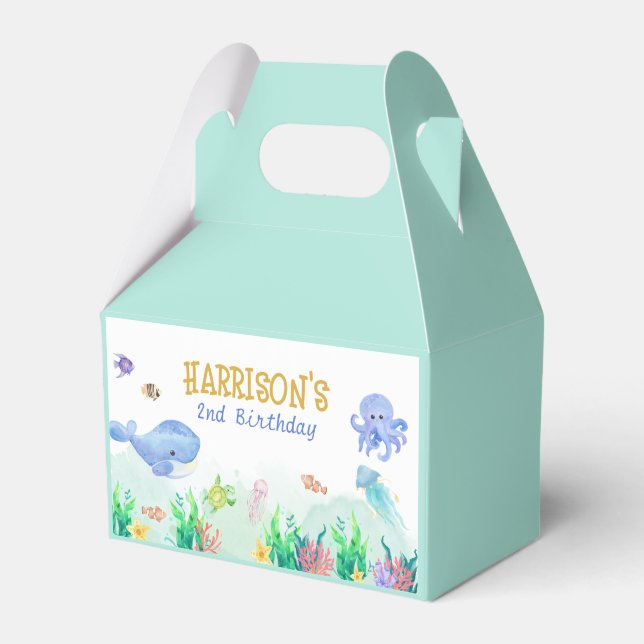 Caja Para Regalos Bajo el mar Nautical Whale Turtle Birthday (Front Side)