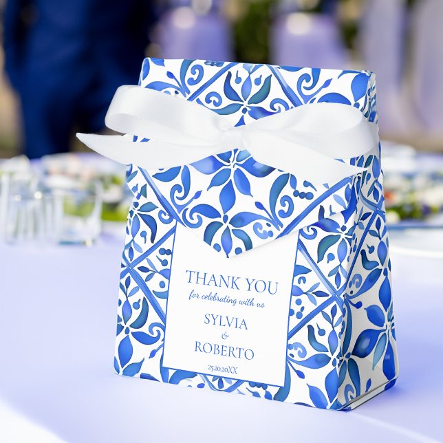 Caja Para Regalos Baldosas azules de Talavera azul boda mexicano vin (Blue and white Talavera tiles vintage Mexican wedding Favorspersonalized printed favor Boxes)