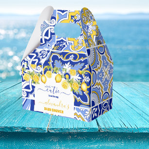 Caja Para Regalos Baldosas azules italianas agua limón bebé ducha