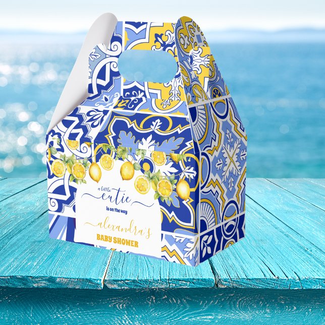 Caja Para Regalos Baldosas azules italianas agua limón bebé ducha (Subido por el creador)