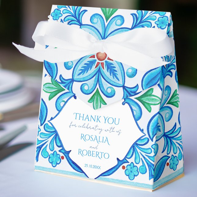 Caja Para Regalos Baldosas de Aqua Blue Talavera monogramadas boda (Aqua Blue Talavera tiles monogrammed wedding Favor Boxes Mexican fiesta wedding favors customized)