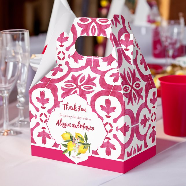 Caja Para Regalos Baldosas mágicas Fuchsia Majolica personalizadas (Fuchsia Majolica magenta tiles personalized Favor Box )