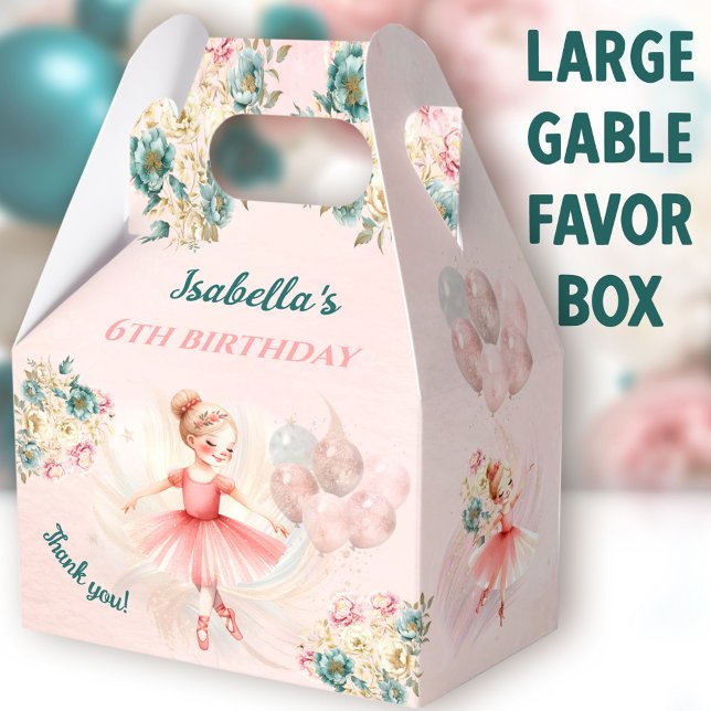 Caja Para Regalos Ballerina Blonde Chica floral rosa Cumpleaños gran (Ballerina Blonde Large Gable Favor Boxes - You can choose from 3 sizes of these gable favor boxes)
