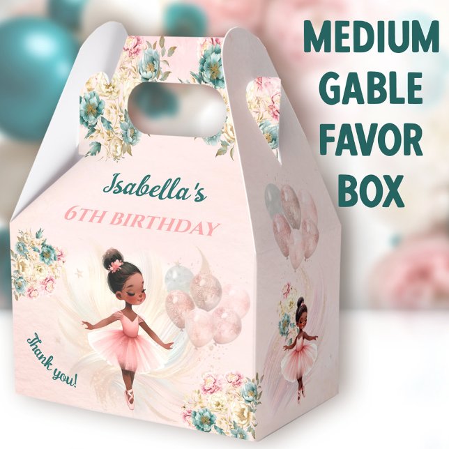 Caja Para Regalos Ballerina Dark Chica Floral Rosa Rosa Medio de Cum (Dark Ballerina Medium Gable Favor Boxes - You can choose from 3 sizes of these gable favor boxes)