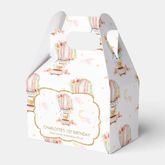 Caja Para Regalos Balón de aire caliente Cute animales Cumpleaños Gr (Front Side)