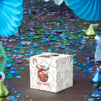 Caja Para Regalos Baloncesto Gorro de Santa Reno Diversión Navideña