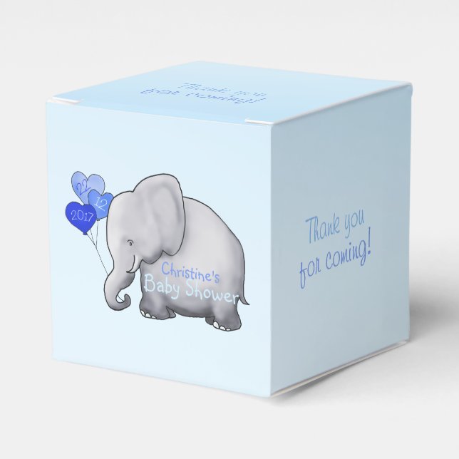 Caja Para Regalos Balones de corazón lindo Elefante Bebé azul ducha (Costado Anverso)