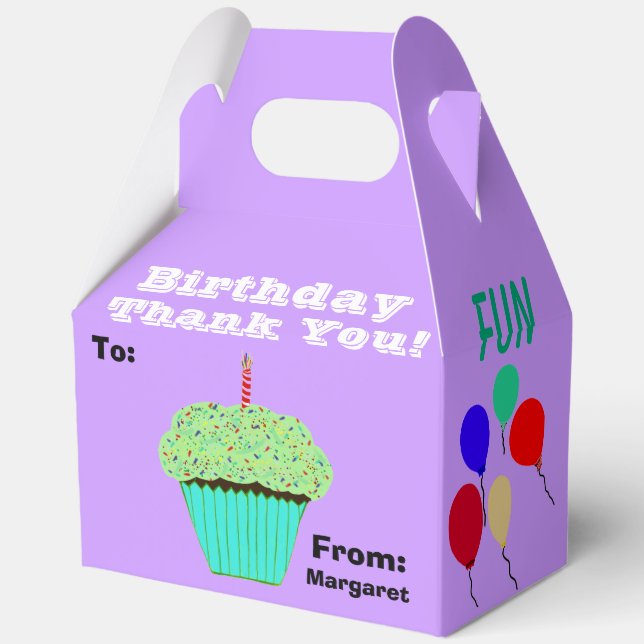 Caja Para Regalos Balones de Cumpleaños Pastel Verde Gracias Nombre (Reverso )