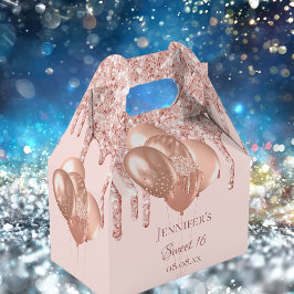 Caja Para Regalos Balones rosa de purpurina dorado dulce 16