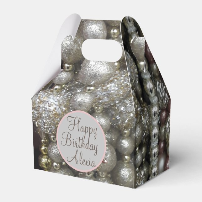 Caja Para Regalos Bandas de plata espumosa y rosadas (Reverso)