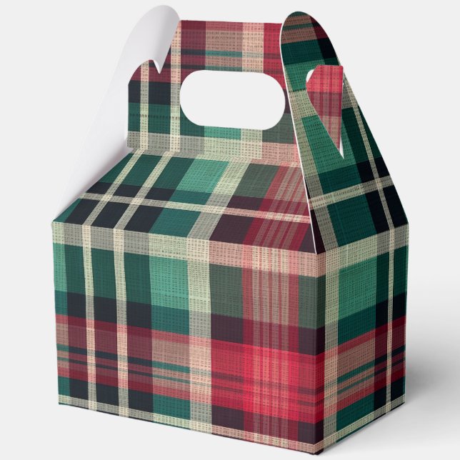 Caja Para Regalos Bandas rojas de plástico verde crema (Anverso)
