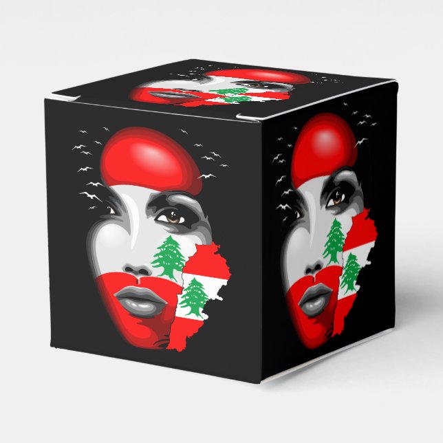 Caja Para Regalos Bandera del Líbano y mapa de la cara de los chicas (Costado Anverso)