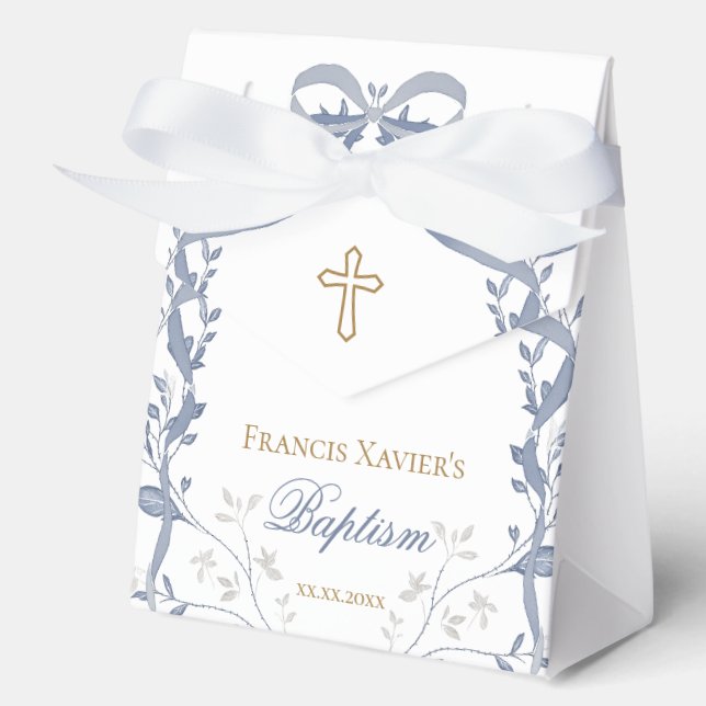 Caja Para Regalos Baptism elegant blue bow (Anverso)