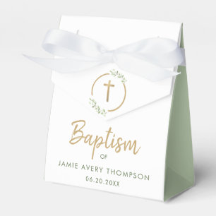 Caja Para Regalos Baptismo Acuarela Verde Wreath Personalizado cruza