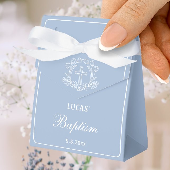 Caja Para Regalos Baptismo azul simple de la luz de la flor Pequeña  (Subido por el creador)