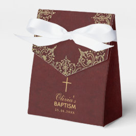 Caja Para Regalos Baptismo chica Borgoña Dorado Vintage Elegante Scr