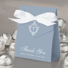 Caja Para Regalos Baptismo chico Polvoriento Cruz Blanca Azul y Escu