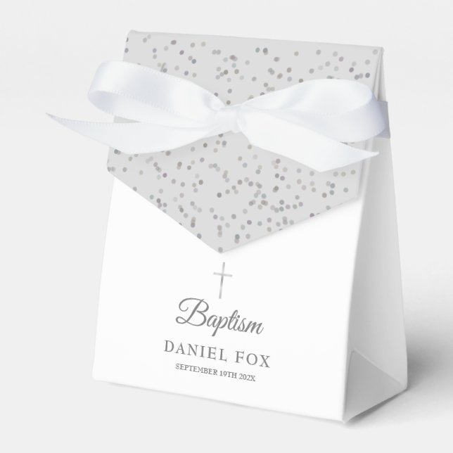 Caja Para Regalos Baptismo Christening Elegante Stardust Silver (Front Side)