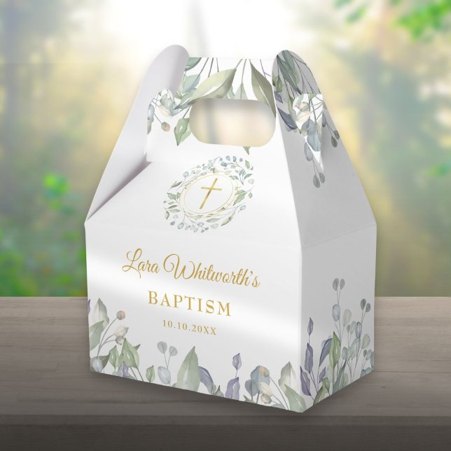 Caja Para Regalos Baptismo Christening Laurel Garland Gold Cross (Baptism Christening Laurel Garland Gold Cross Favor Box)
