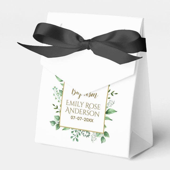 Caja Para Regalos Baptismo de la vegetación botánica Chica Gracias (Front Side)