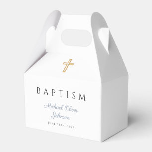 Caja Para Regalos Baptismo de niño azul con escritura agitada religi