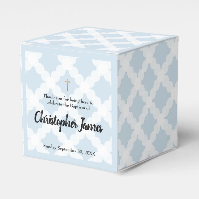 Caja Para Regalos Baptismo de niño de Blue Gold Cross Personalizado (Costado Anverso)