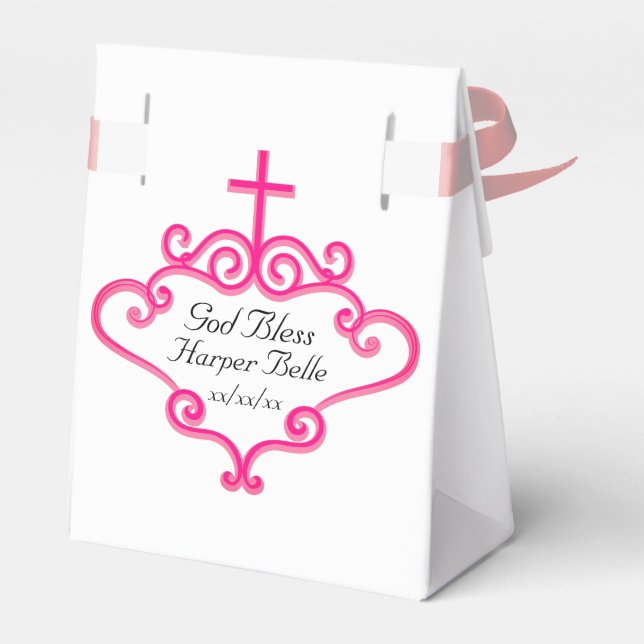 Caja Para Regalos Baptismo de Personalizable rosa y rosa bonito (Reverso)