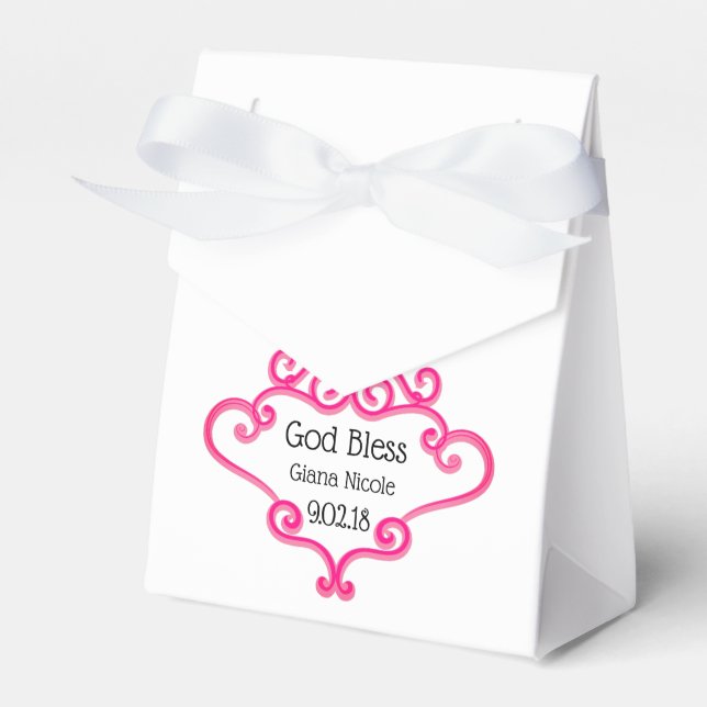 Caja Para Regalos Baptismo de Personalizable rosa y rosa bonito (Front Side)
