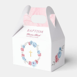 Caja Para Regalos Baptismo Floral Azul Rosa