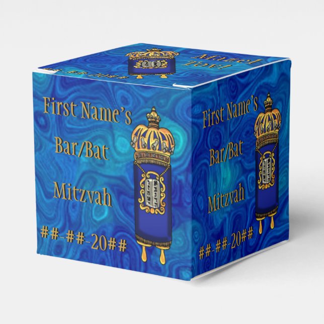 Caja Para Regalos Bar-Bat Mitzvah Torah sobre mármol azul personaliz (Costado Anverso)