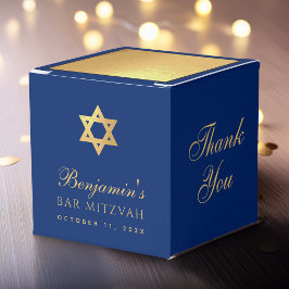 Caja Para Regalos Bar Mitzvah Blue Faux Gold Star of David Thank You