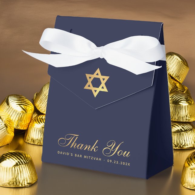 Caja Para Regalos Bar Mitzvah Navy Blue Faux Gold Star Gracias (Subido por el creador)