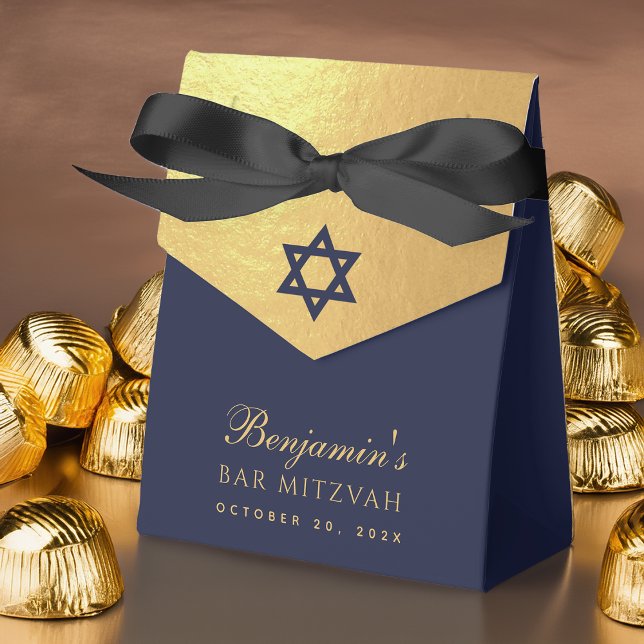 Caja Para Regalos Bar Mitzvah Navy Blue Star of David Faux Gold Foil (Subido por el creador)