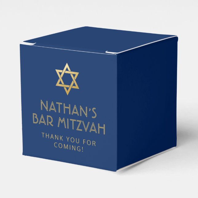 Caja Para Regalos Bar Mitzvah personalizado de oro azul oscuro (Costado Anverso)
