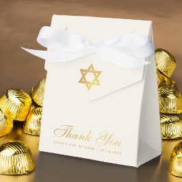 Caja Para Regalos Bar or Bat Mitzvah Faux Gold Star Thank You Ivory