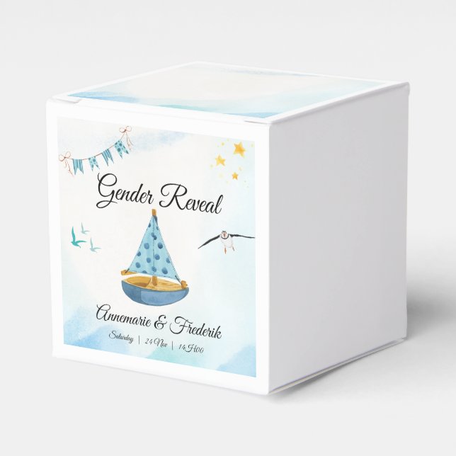 Caja Para Regalos Barco de vela con revelación de género (Costado Anverso)