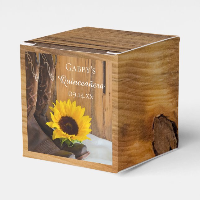 Caja Para Regalos Barn Wood Country Sunflower Western Quineañera (Costado Anverso)