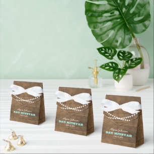 Caja Para Regalos Barnwood Luces Bat Verde azulada Bat Mitzvah Favor