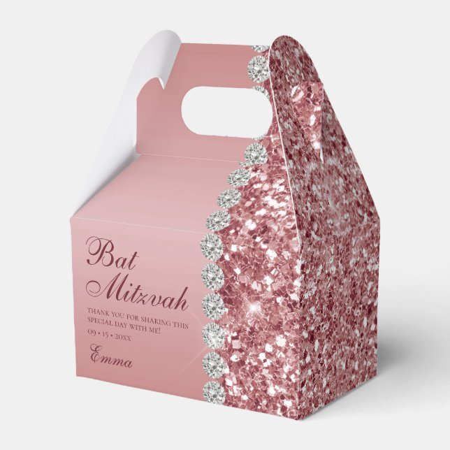 Caja Para Regalos Bat Mitzvah, Rosa Purpurina de Oro (Front Side)